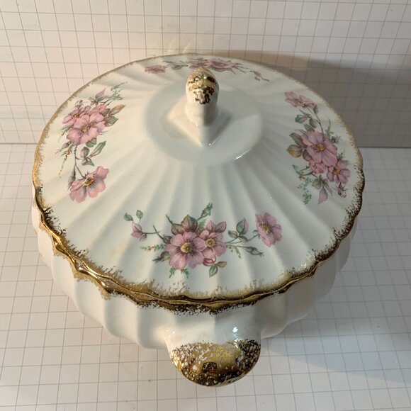 American Limoges Covered Dish Wild Rose 22K Gold Trim Vegetable Tureen 1930s VTG - Picture 3 of 11